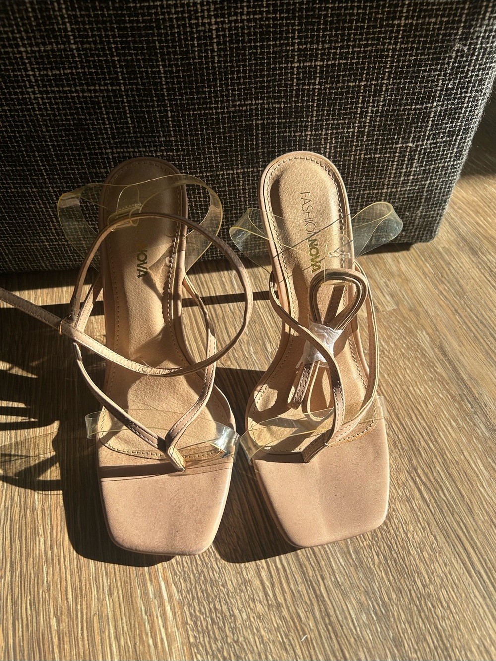 Fashion Nova Nude Strappy Square-Toe Heels